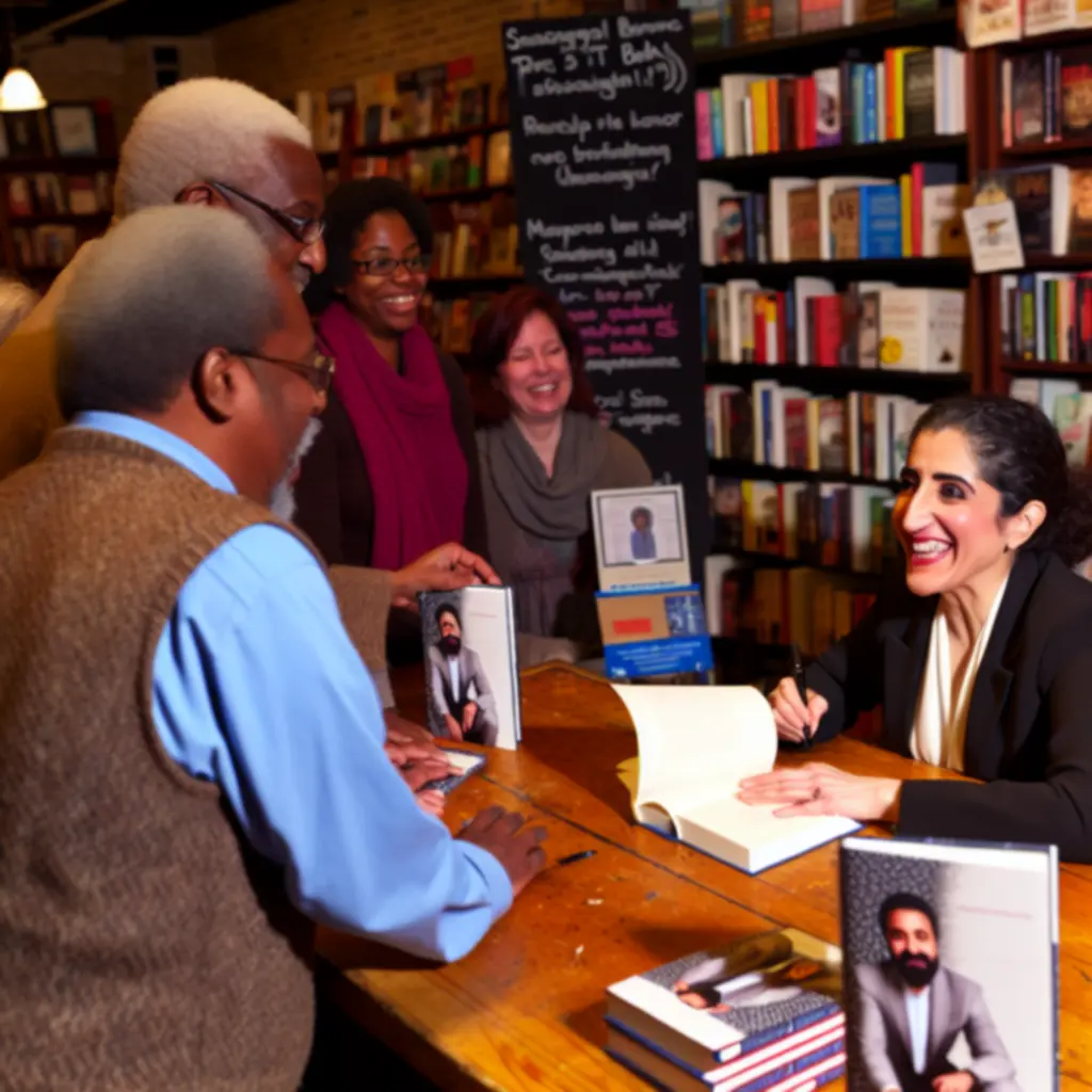 Author signing freshly published books at a launch event