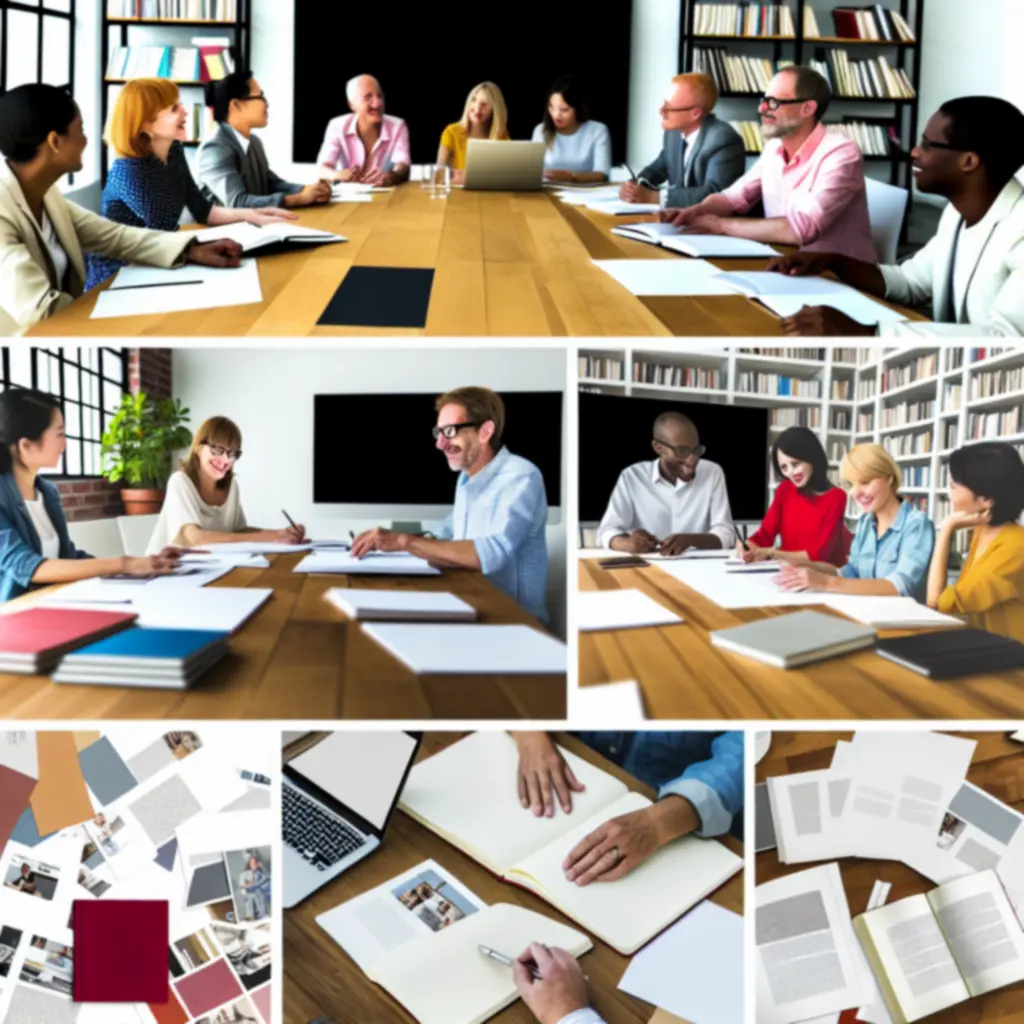 Authors and publishing specialists from BOK BOK BOOKS LTD discussing a manuscript together