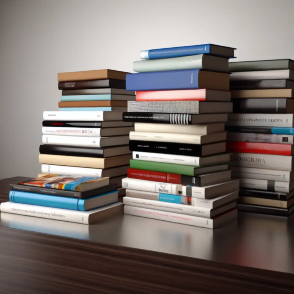 Stack of professionally designed books representing recent publishing projects