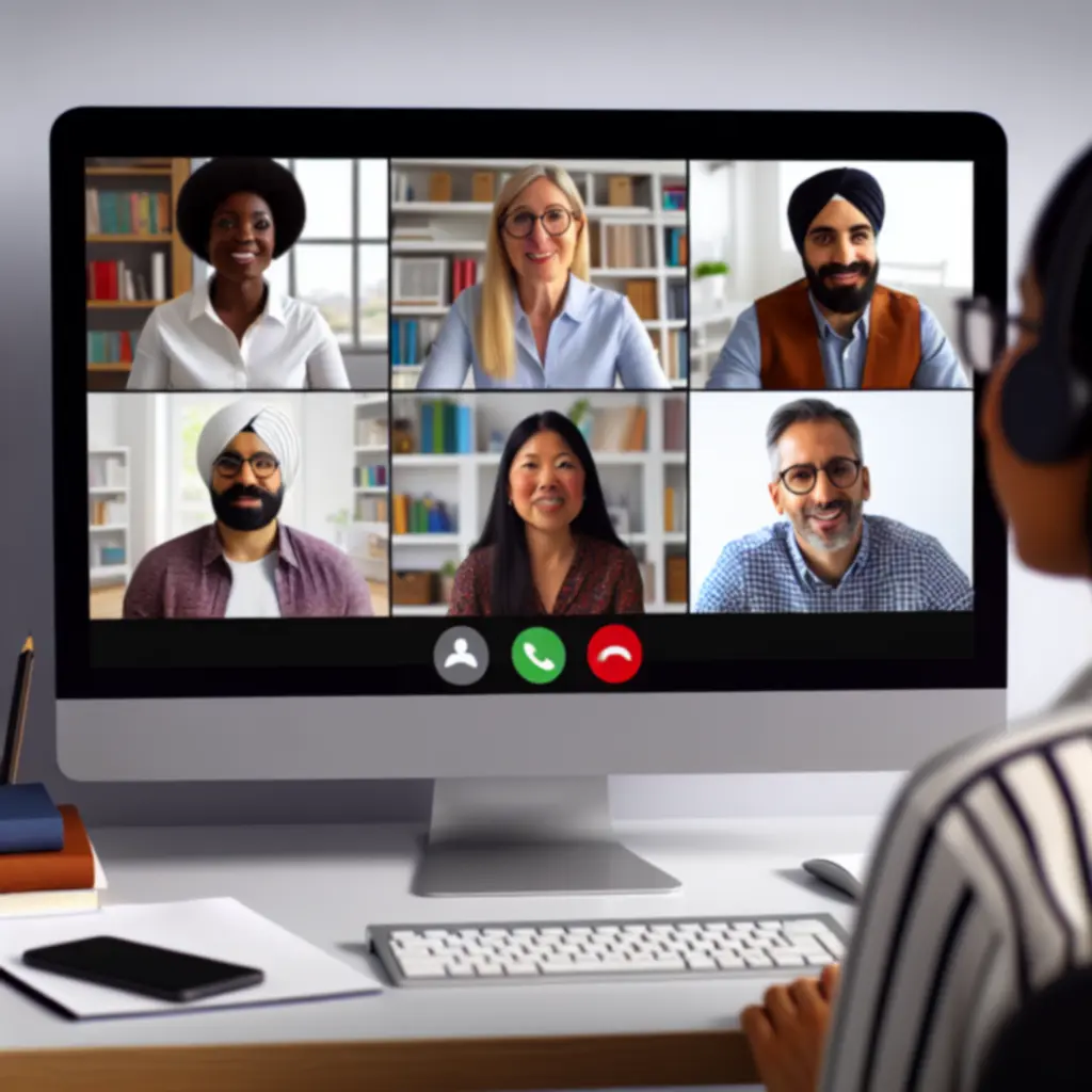 Virtual publishing team meeting with authors joining online